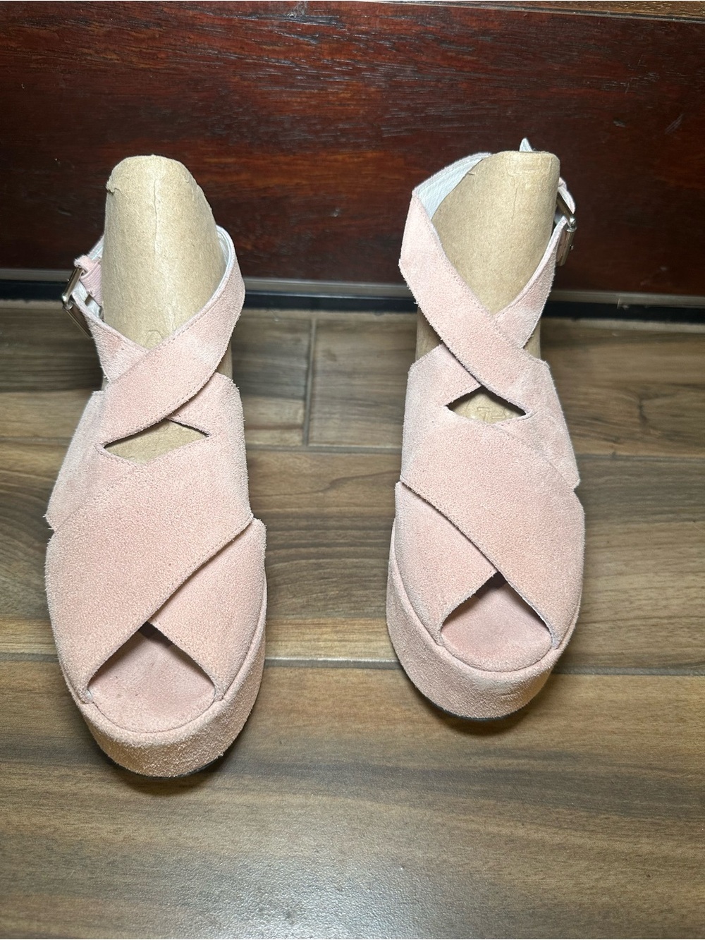 Jeffrey Campbell Rose Pink Suede Crisscross Platform Sandals Sz.8